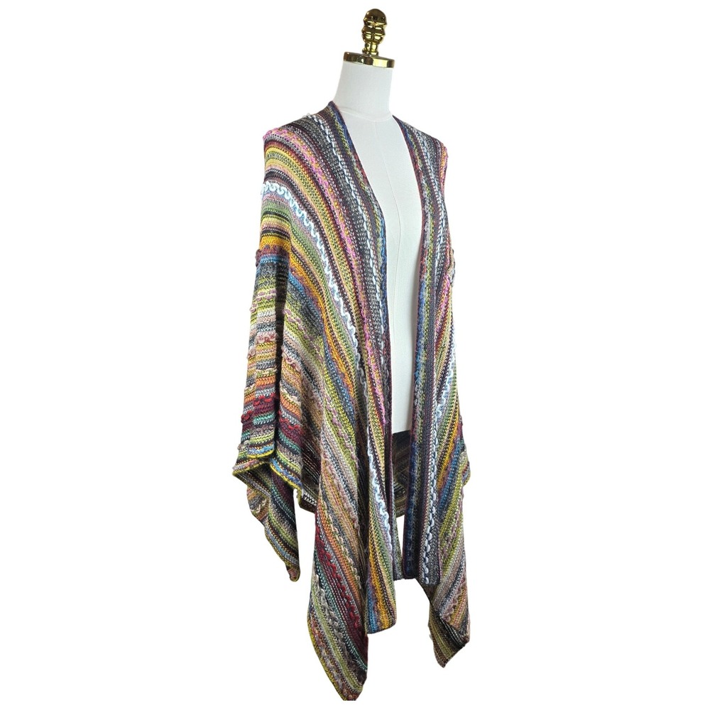 Fashion by Mirabeau Multicolor Mixed Knit Shawl Ruana Boho Festival Eclectic OS